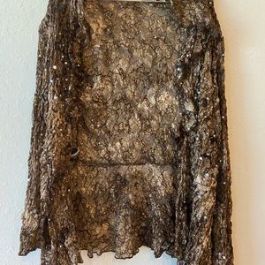 Bronze brown gold Sequins lightweight Blouse polyester one button